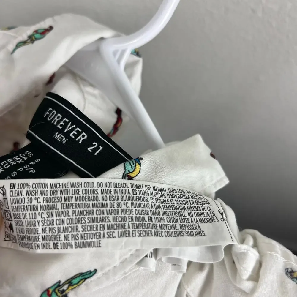 Forever 21 Men White Parrot Print Short Sleeve Button Up Shirt Small - Picture 7 of 8